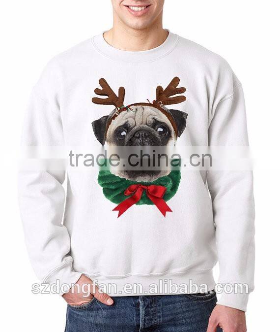 Custom sweatshirt long sleeve crew neck pullover pug dog reindeer funny CHRISTMAS SWEATERS for men