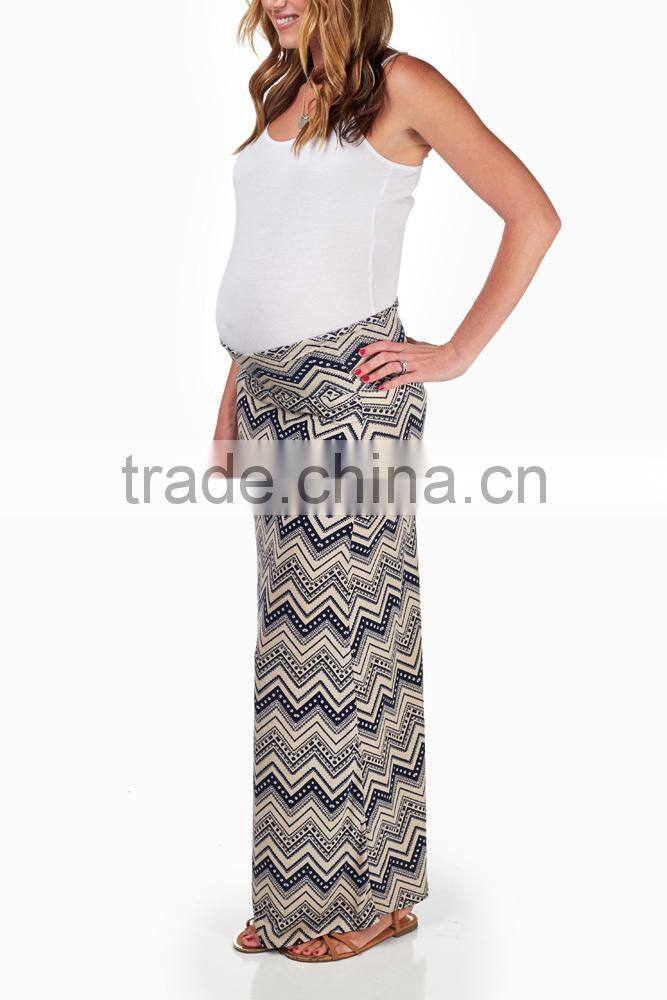 NAVY BLUE CREAM TRIBAL PRINTED MATERNITY MAXI SKIRT