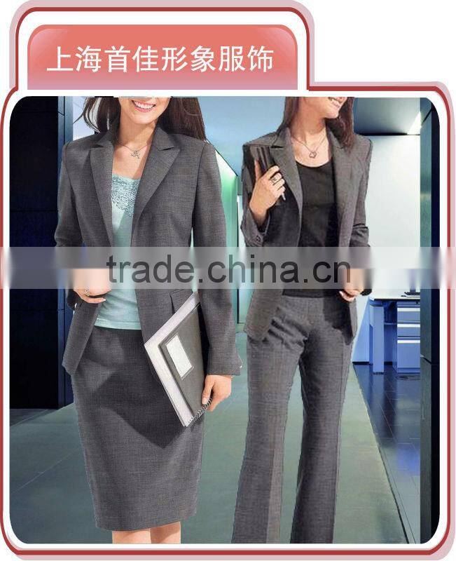 Gray new fashion office lady uniform business lady suit, HOT tailored polyester office ladies suit uniform
