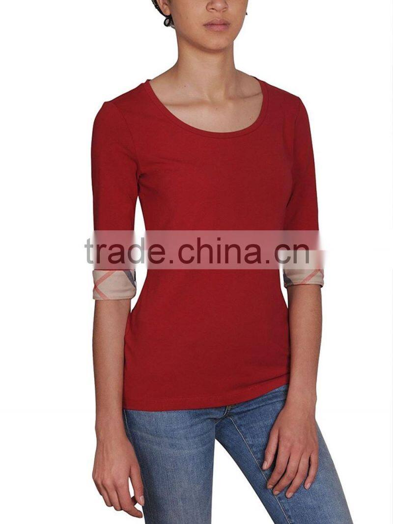 Women's fashion 100% cotton half sleeve red tee