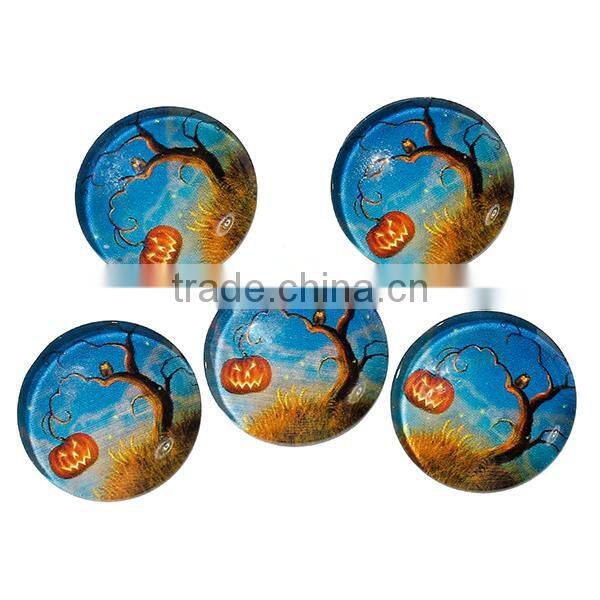 Glass Dome Seals Cabochons Round Flatback Multicolor Halloween Pumpkin Tree Pattern Transparent 20mm Dia