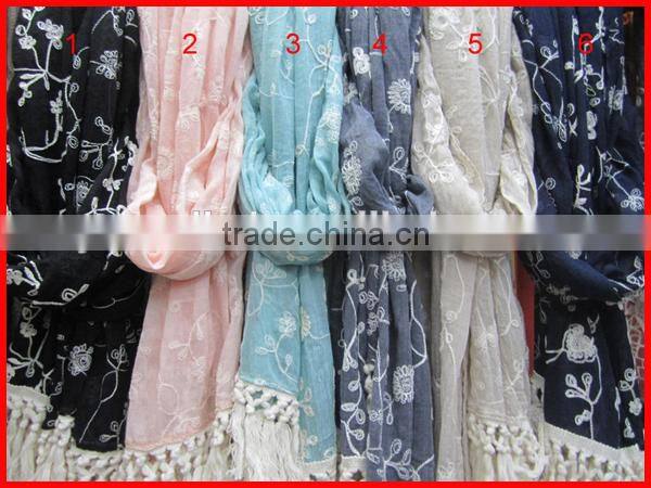 Wholesale new fashion lady's embroidery cotton shawl scarf