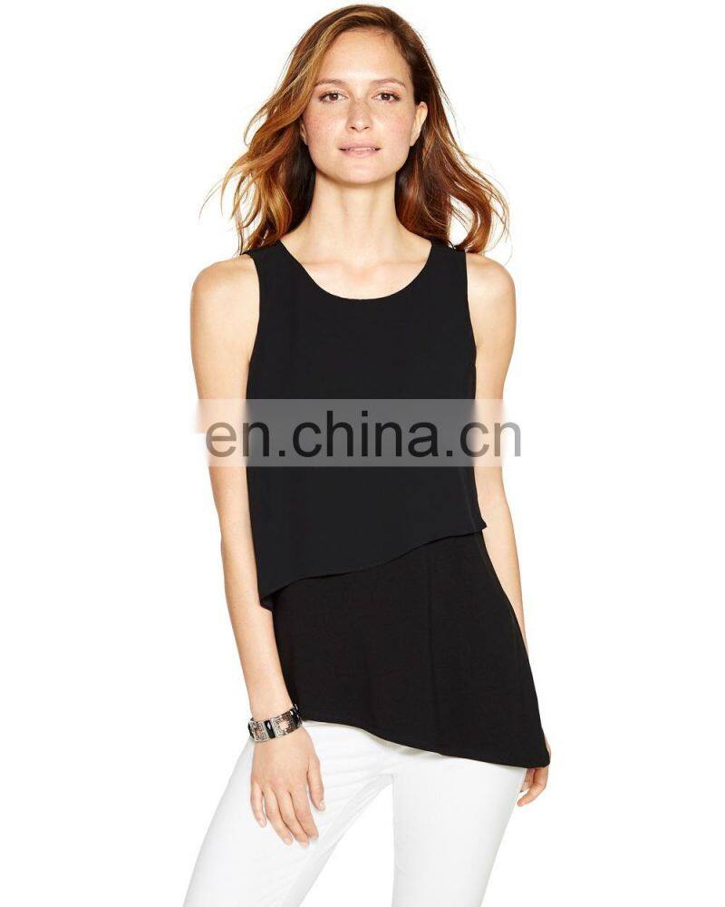 women sleeveless black slim layer front tank top blouse