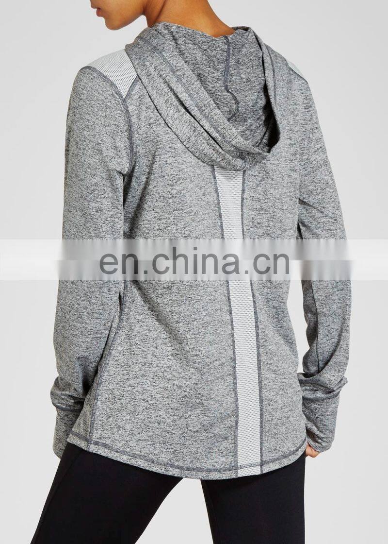 Running Women Long Sleeve Grey sport plain hoodie jacket
