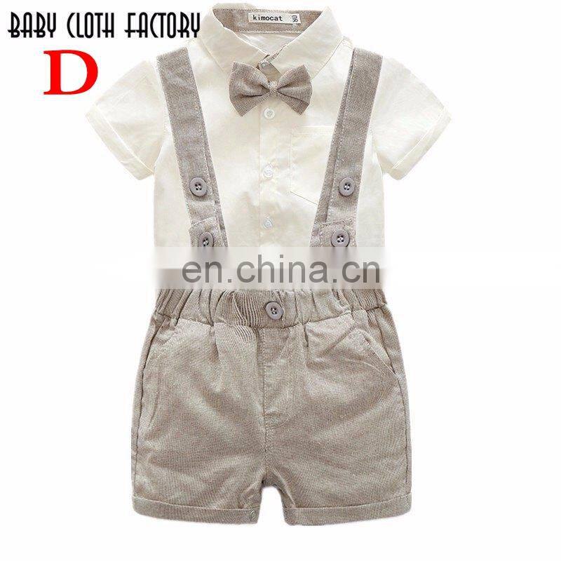 2019 SUMMER KIDS gentleman bowknot blouse with suspender shorts 3PC SET newborn baby clothing sets