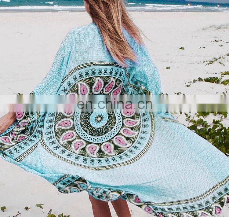 Saida de Praia 2019 Beach Cover up Long Beach Dresses Tunic for Beach Pareos Robe de Plage Print Women Beachwear Bikini Cover up