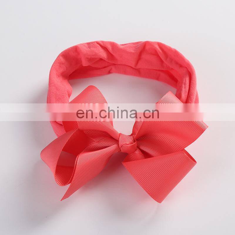 23Colors 5inch Baby Solid Headband Girls Soft headwear with silk ribbon bow