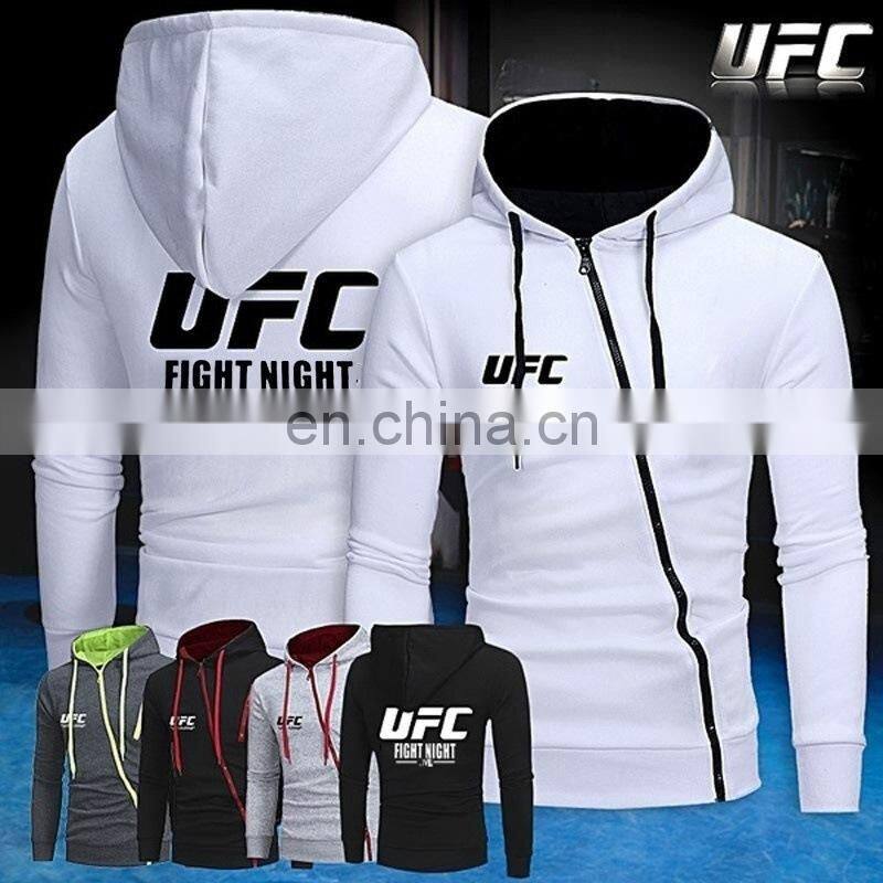 S-5XL 100%polyester Spring and autumn new men's printed UFC long sleeve hooded casual sports zipper sweater coat