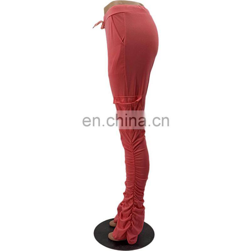 Amazon Hot 2021 European and American casual cotton blended skinny trousers flared mid-waist casual pants