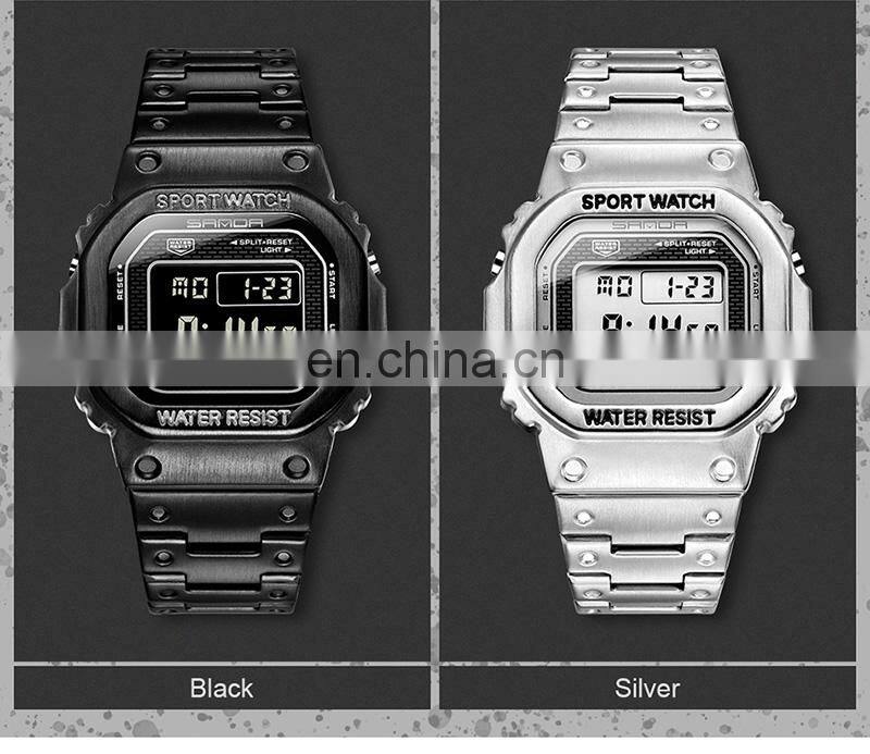 SANDA 390 Men Business Calendar Digital Watches Stainless Steel Week Display Back Light Waterproof Wristwatch