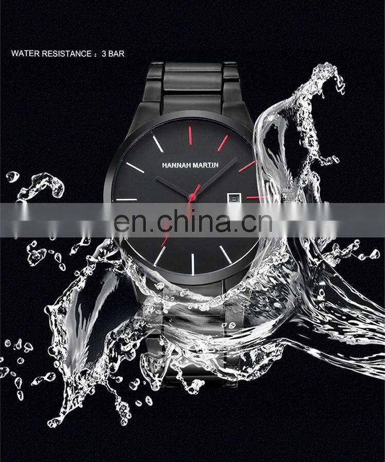 HANNAH MARTIN 17551 High Quality Quartz Watches For Man Fashion Stainless Steel Strap Calendar Business Men Watch