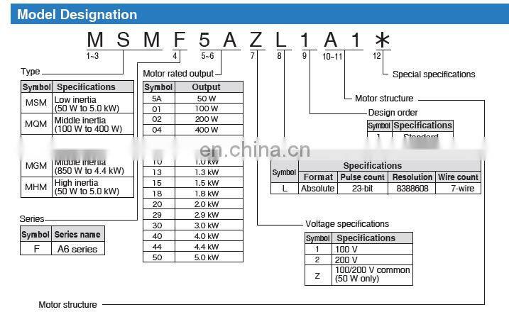 Panasonic Servo Motor and Driver MADLT05SF+MSMF012L1U2M Original Cheap A6 Panasonic 100w Servo