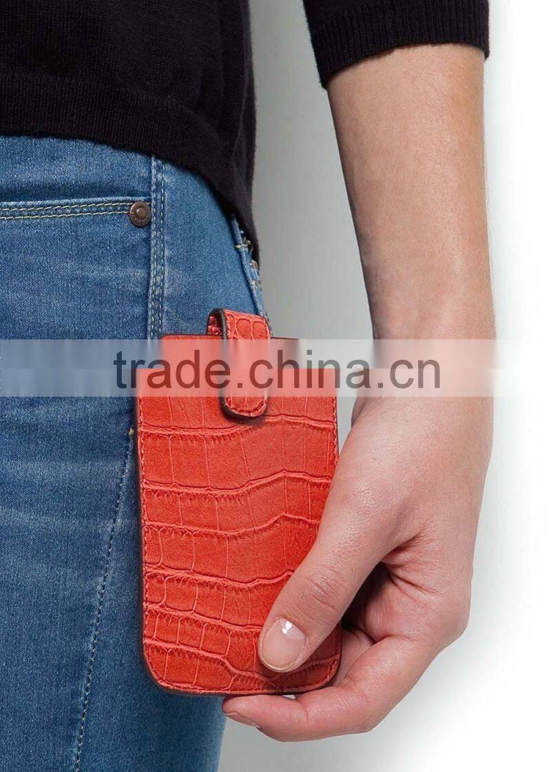 high quality handmade crocodile leather phone case with edge coats and small flap custom logo phone sleeve for iphone