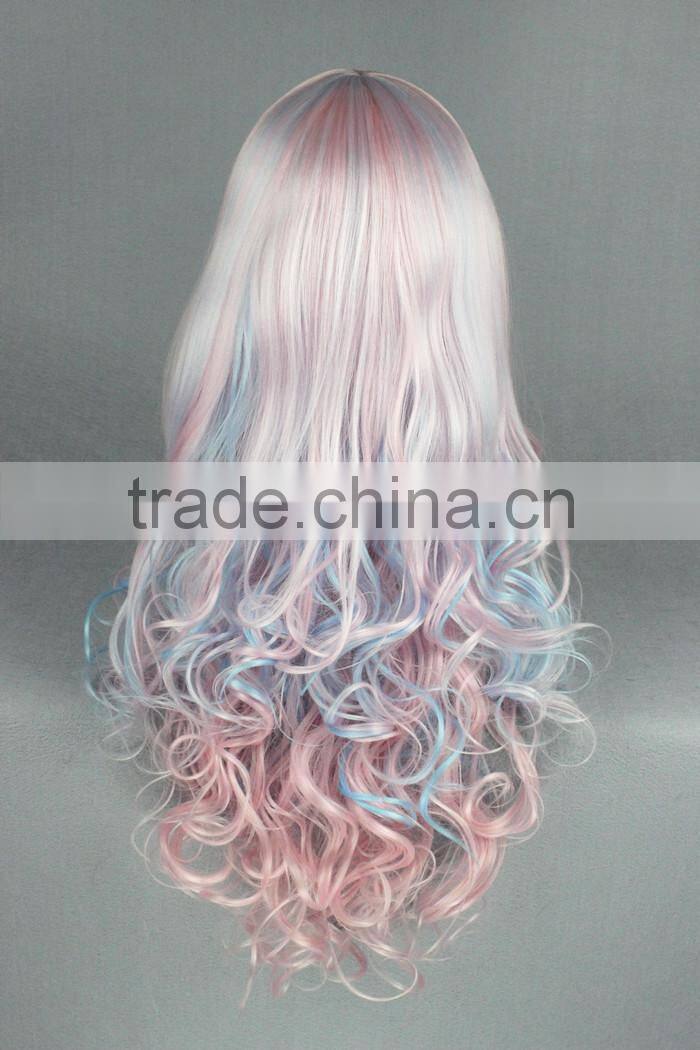 High Quality 70cm Long Wave Beautiful Lolita Wig Color Mixed Synthetic Anime Cosplay Hair Wig Party Wig