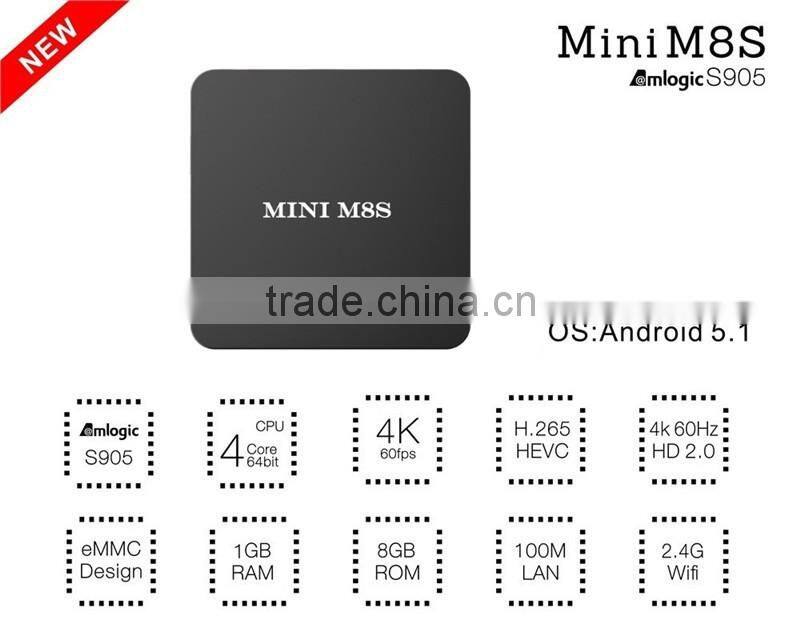 Smallest Size Mini Box Android 5.1 Amlogic S905 Mini M8S Android TV Box Smaller Than M8S