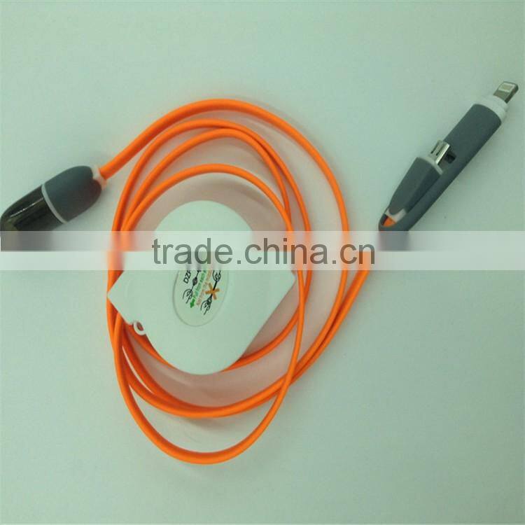 2016 new hot sale cheap flexible wholesale usb cable retracble noodles 2 in 1 charger usb cable
