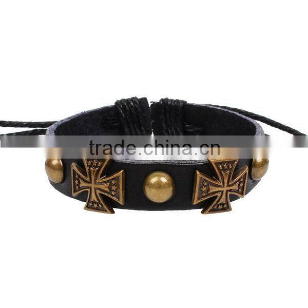 New 2013 Antique Bronze Cross leather bracelet