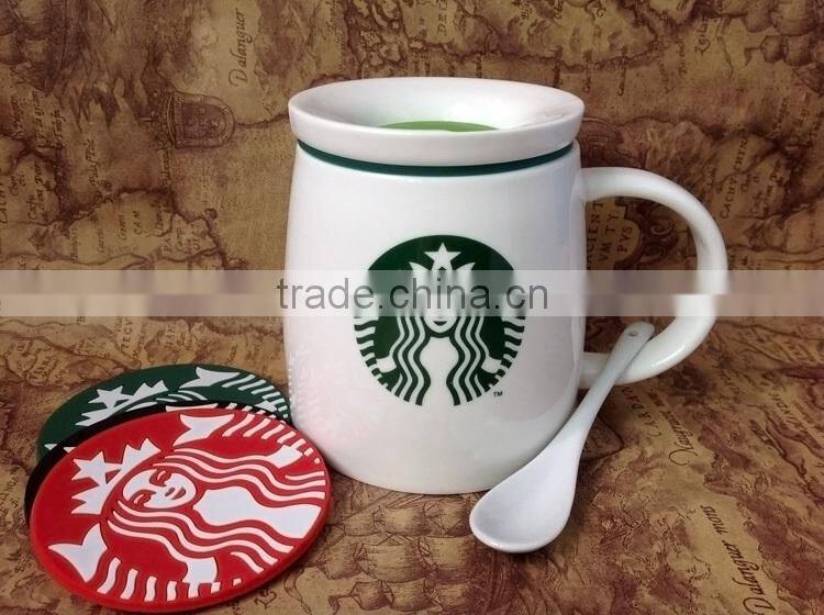 14oz new bone china ceramic starbuck coffee mugs/cups with silicone lid