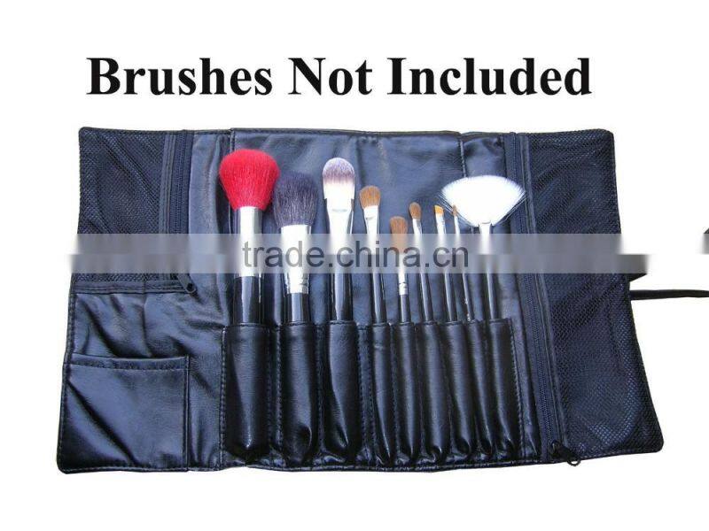 Beauty Travel Black Faux Leather Makeup Brush Case Bag Holder Roll Pouch Tool