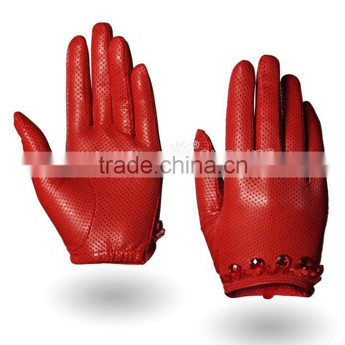 HIGH end online shop tight full grain goatskin beaded and lace leather winter glove