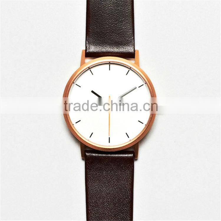 Minimalist design versatile accessory pvd rose gold case calf leather strap watch stainless steel back women