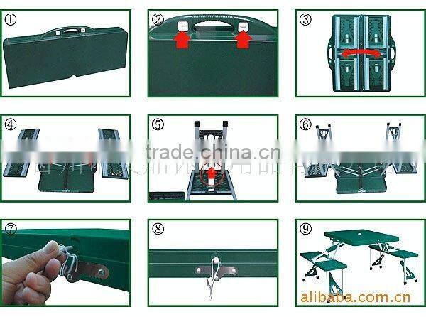 Green Plastic Camping/Picnic ABS/PP linked Table&chairs