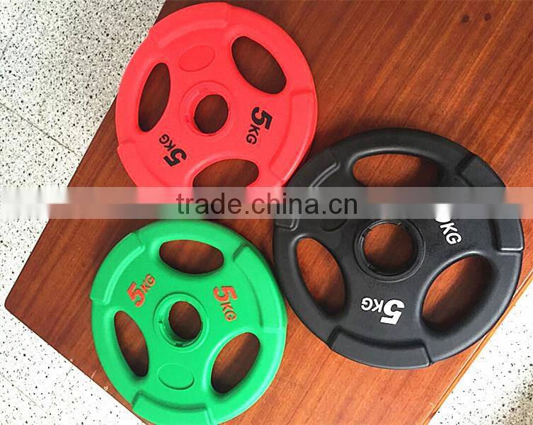 PU (CPU) Tri-grip weight plate color black/three grip weight plate/bumper plate