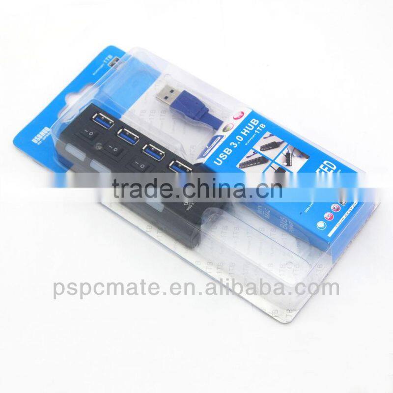 USB 3.0 Hub 4 Ports Speed 5Gbps for PC laptop with on/off switch BLACK
