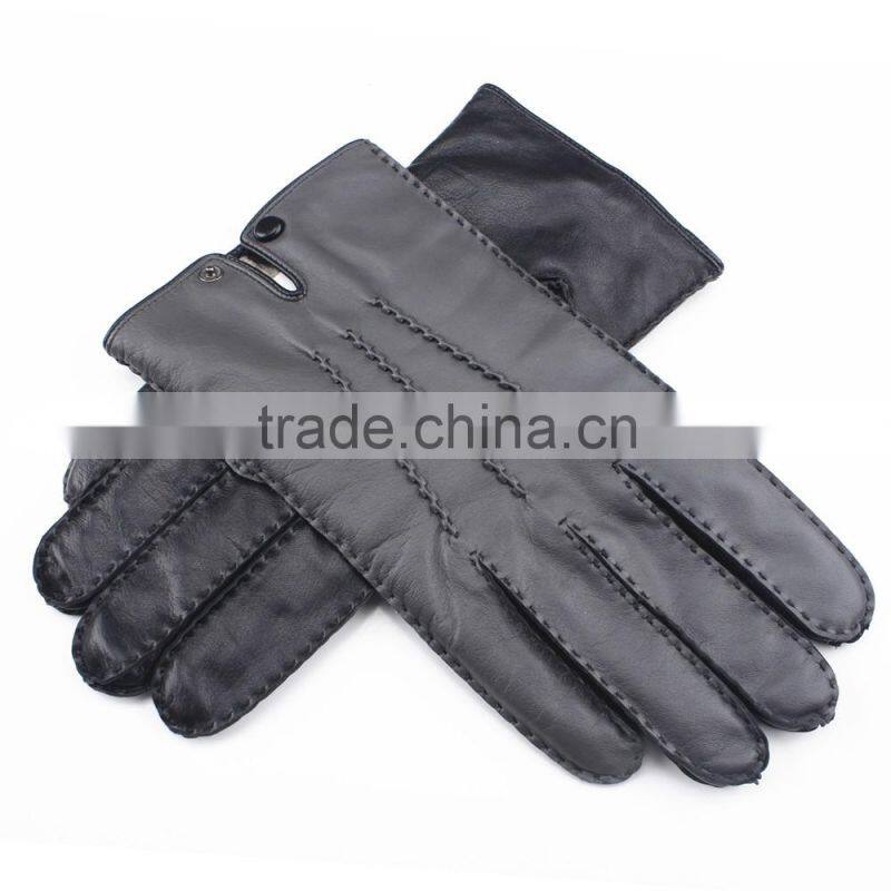 Fashion outside sewing touch screen black sheepskin gloves for men