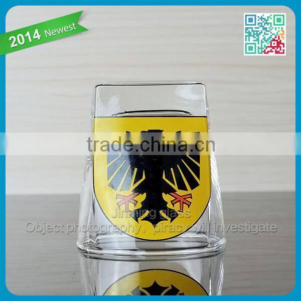 Top quality whiskey glass cup with black eagle decal logo thick bottom tumber whiskey cups