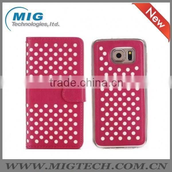 Phone case Empty thread Polka Dot PU+ TPU wallet case with stand, For Samsung galaxy S6 edge leather case