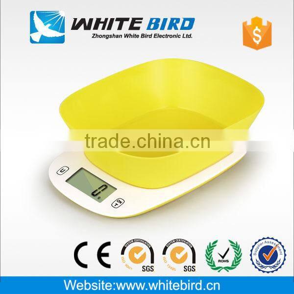 Colorful slim digital kitchen scale with bowl 5kg