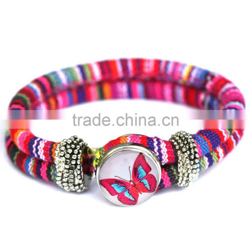 Handmade Women's Glass Gem Butterfly Cuff Bangle Wristband Snap Button Bracelet