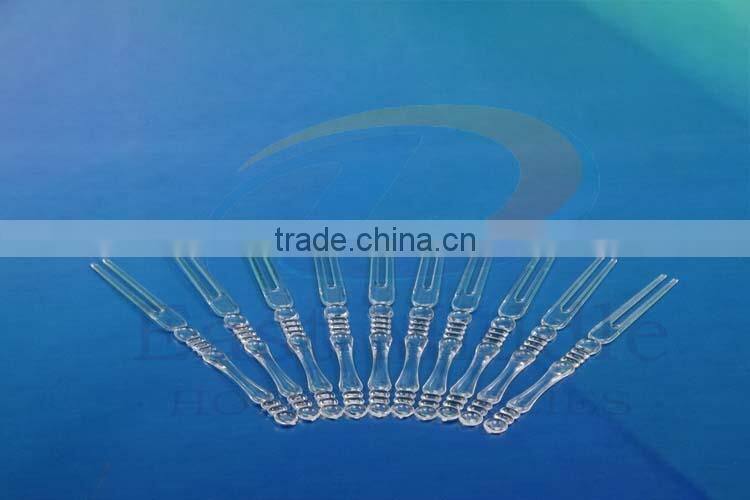 cheap 4 inch Eco-friendly disposable transparent plastic bamboo design fruit forks bulk production