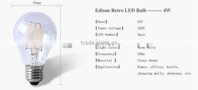 E27 E14 B22 G45 dimmable filament led bulb,2W 4W 6W led filament lamp, dimmable led filament bulb