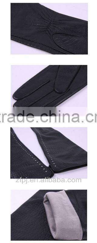 fashion styel leather long arm silk lined lady's glove