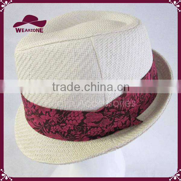 Short Brim Paper Straw Fedora with Flower Band