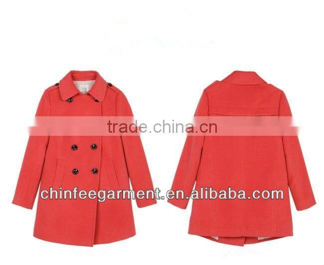 Long Length Double Buttons Woolen Winter Coats For Ladies