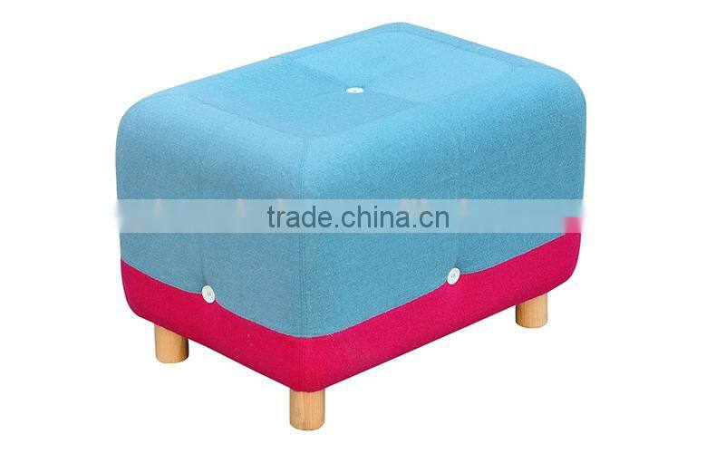 Colorful square wooden with PU leather/wool/linen fabric foot stool