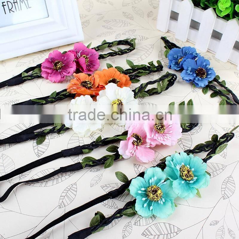 mix colors indian braided feather long elastic hair bands