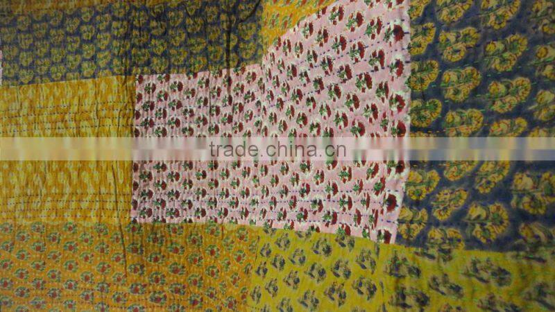 Double Bed Size Colorful Patchwork Kantha Bed Cover Double Bed Size Cotton Fabric Bedspread Fruit Printed Patches