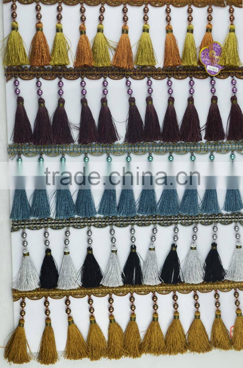 cheap curtain colorful tassel fringe trim,stock fringe curtain tassel