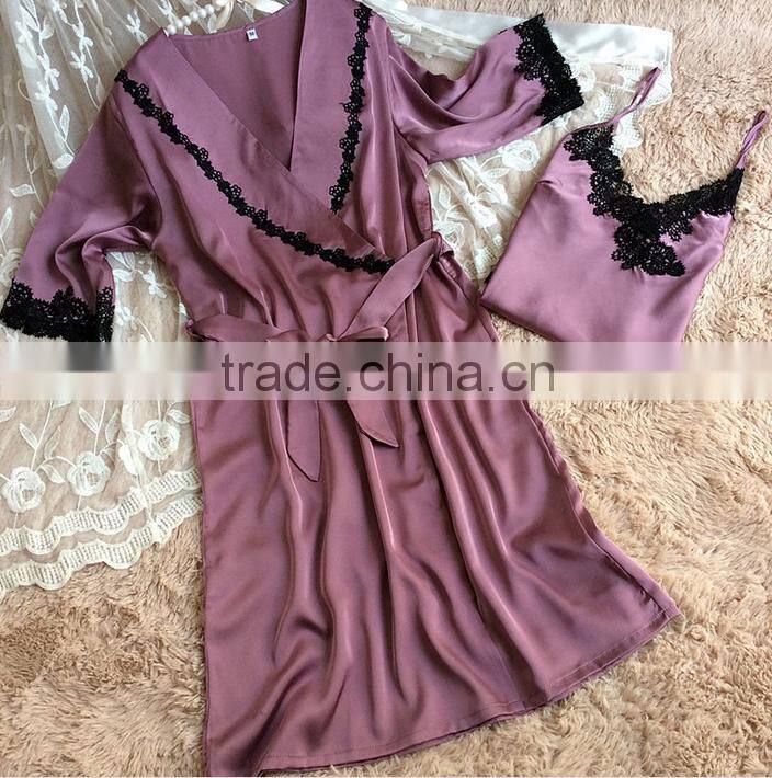 100% silk women sexy pajamas two piece suit
