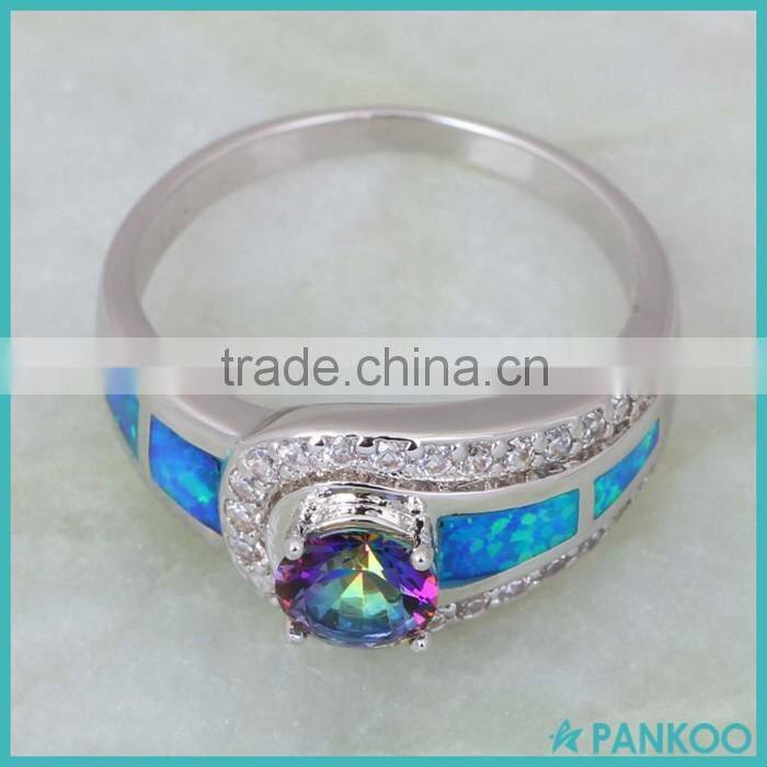 Fashion 925 Sterling Silver Mystic Rainbow Tanzanite Blue Fire Opal Ring