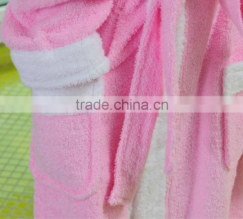 Cheap 100 cotton terry pink toddler girls bathrobes with white border
