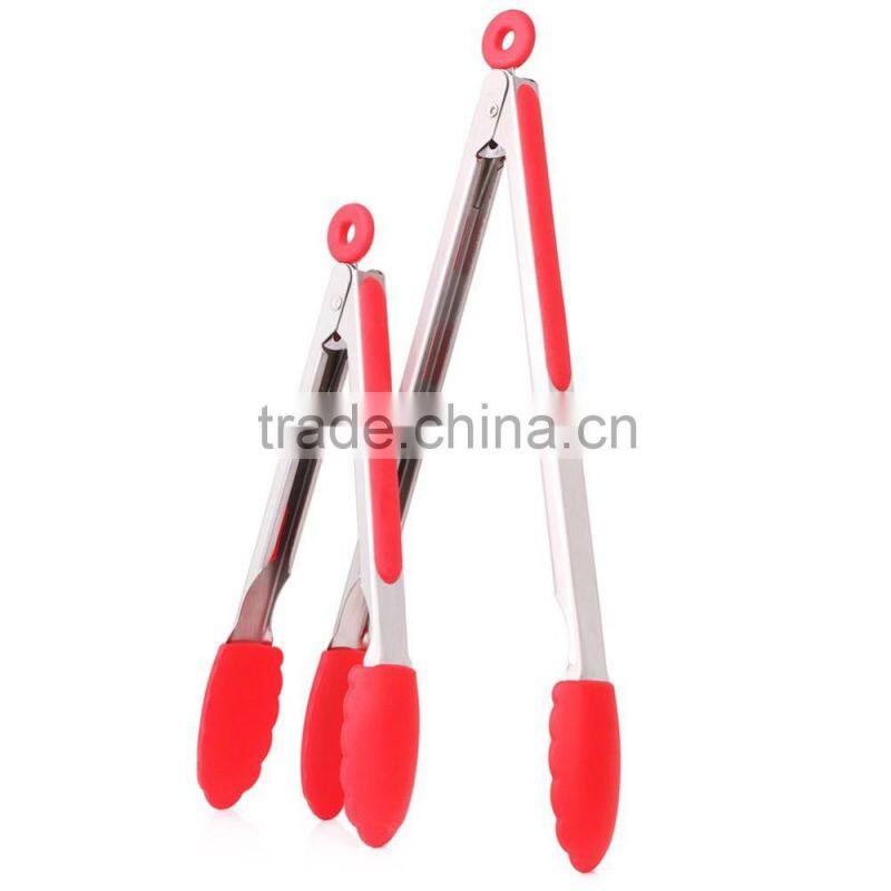 Food grade Stainless Steel silicone Kitchen Locking Tongs , Food Tongs, BBQ Tongs