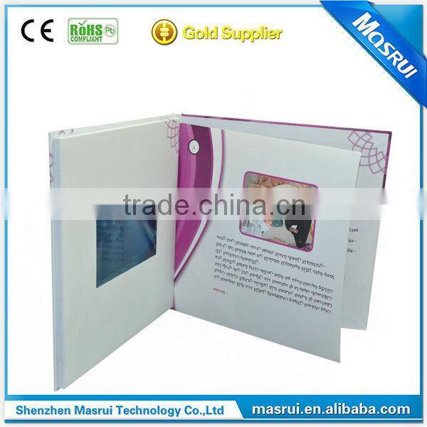 hardboad muti-page print video brochure/video book each page with light sensor control video paly