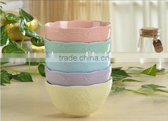 Wholesale Europe style Embossed ceramic bowl porcelain bowl