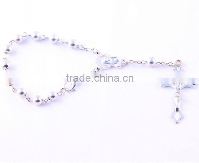 Round Silver Bead Catholic Rosary