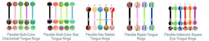 UV flexible glow in the dark piercing tongue rings body piercing jewelry